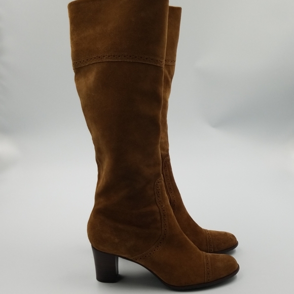 Talbots Brown Heeled Suede Over the Calf Boots - Picture 4 of 8